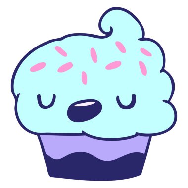 parlak neon renkli şirin bir kekin çizimi kawaii