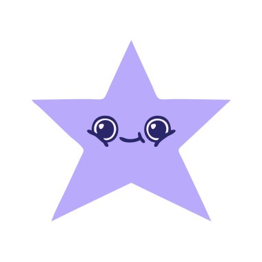 Parlak neon renkli altın yıldızın düz renkli retro karikatürü