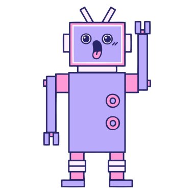 Parlak neon renkli şirin bir robot karikatürü