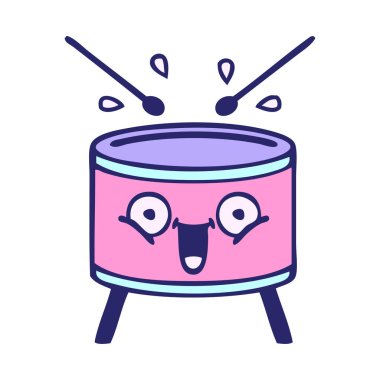 Parlak neon renkli bir davul karikatürü.