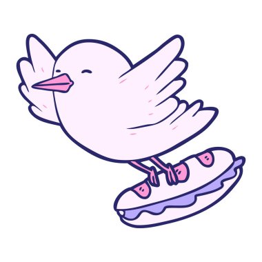 çizgi film kuşları parlak neon renkli sandviçleri çalıyorlar.