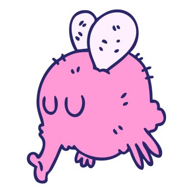 El çizimi tuhaf çizgi film parlak neon renginde uçar