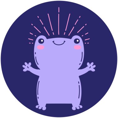 Parlak neon renkli mutlu kurbağa dövmesi ikonu