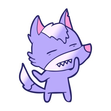 çizgi film kurdu parlak neon renkli dişlerini gösteriyor.