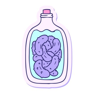 El çizimi karikatür çizimi parlak neon renkli turşu turşusu kavanozu.
