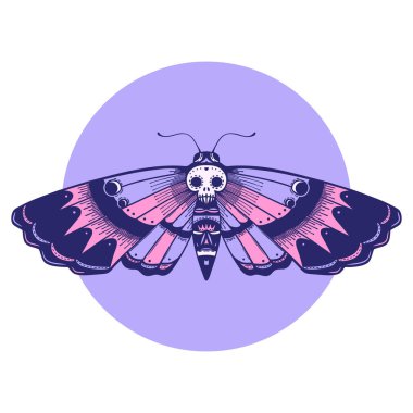 Parlak neon rengi bir kafa güvesinin ikonik dövme görüntüsü