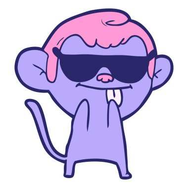 Komik çizgi film maymunu parlak neon renkli gözlük takıyor.