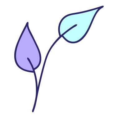 Parlak neon renkli yaprakların düz renkli retro karikatürü