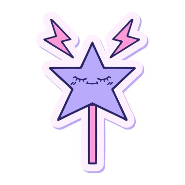 Parlak neon renkli şirin bir çizgi film asasının çıkartması.