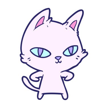 çizgi film kedisi parlak neon rengine bakıyor.