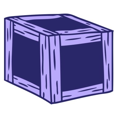 Parlak neon renkli ahşap bir sandığın el çizimi karikatürü.