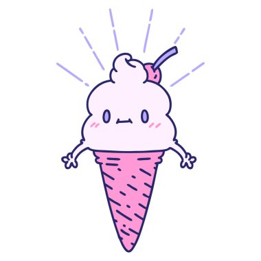 Parlak neon renkli geleneksel dövme stili dondurma karakterinin çizimi