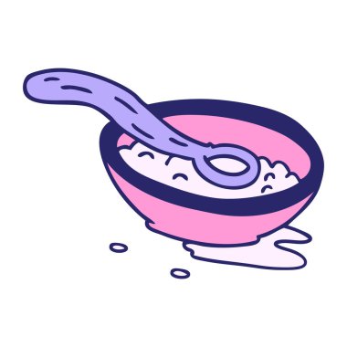 Parlak neon renkli bir mısır gevreği kasesinin el çizimi karalaması.