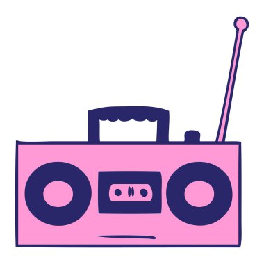 Parlak neon renkli retro kaset çaların el çizimi karalaması