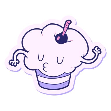 Parlak neon renkli bir çizgi film keki çıkartması.