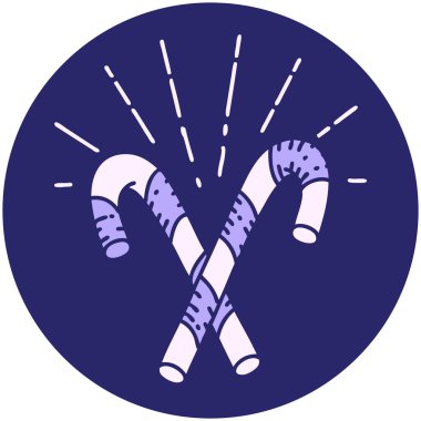 Parlak neon renkli baston şekerlerin dövme stili simgesi