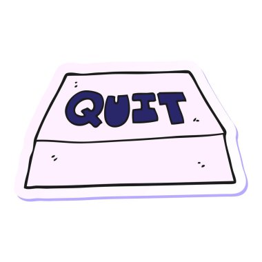 Bir çizgi filmin çıkartması parlak neon renginde çık düğmesinden