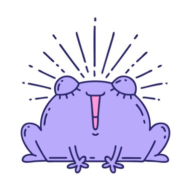 Geleneksel dövme stili parlak neon renkli mutlu kurbağa çizimi