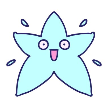 Parlak neon renginde süper sert parlayan mutlu bir yıldızın çizgi filmi