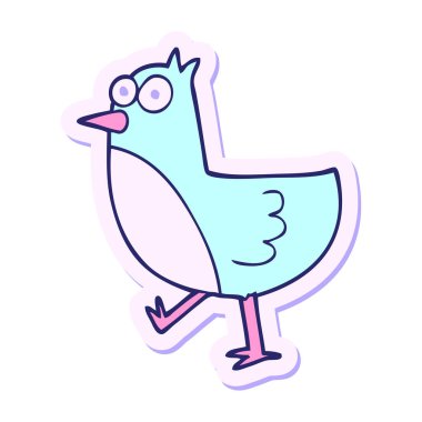 Parlak neon renkli çizgi film kuşunun çıkartması