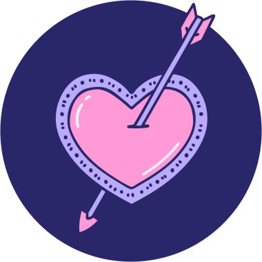 Parlak neon renkli ok ve kalbin ikonik dövme görüntüsü