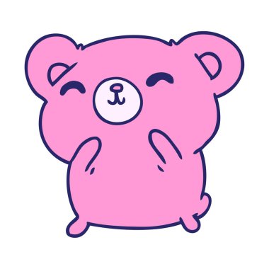 Çizgi film illüstrasyonu: kawaii parlak neon renkli şirin mutlu ayı