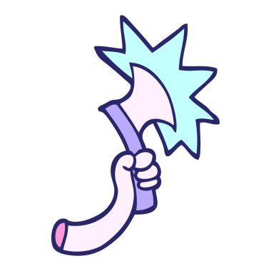 El çizimi karikatür tarzı parlak neon rengi baltayla çizilmiş bir kol