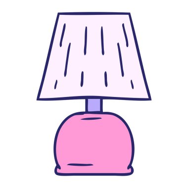 Elle çizilmiş çizgi film karalaması, parlak neon renkli bir lamba.