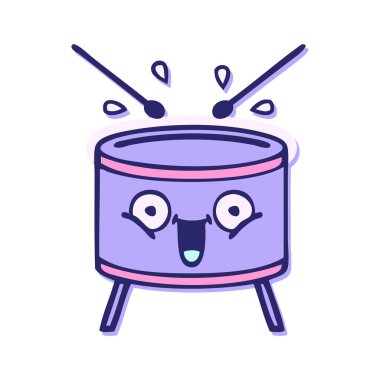 Parlak neon renginde davul çalan sevimli bir çizgi filmin çıkartması