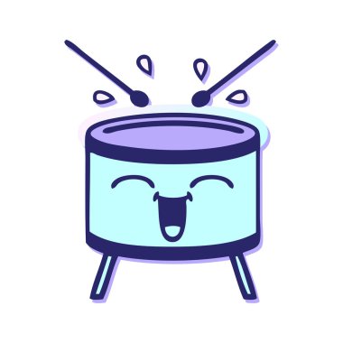 Sevimli bir çizgi filmin hüzünlü çıkartması. Parlak neon renkli mutlu davul.