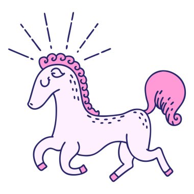 Geleneksel dövme stili parlak neon renginde zıplayan aygır.