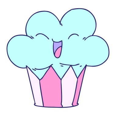 El çizimi tuhaf çizgi film mutlu pasta parlak neon rengi