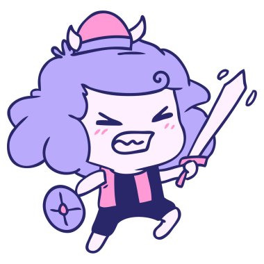 Parlak neon renkli Kawaii Viking çocuk serbest çizim