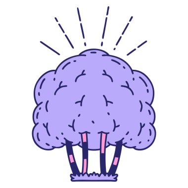 Parlak neon renkli geleneksel dövme ağacının çizimi