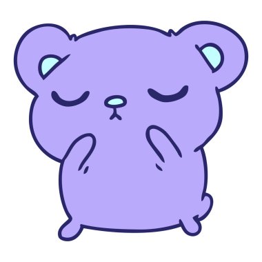 Parlak neon renkli şirin bir ayının serbest çizim karikatürü