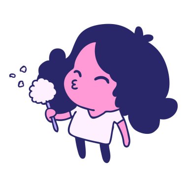 Parlak neon renkli tatlı kawaii kız serbest çizim.