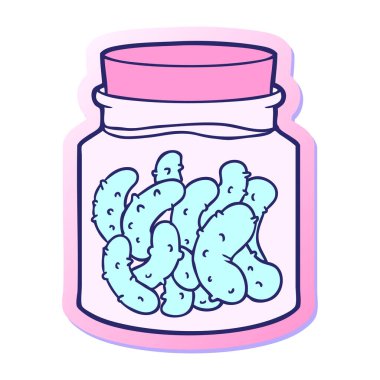 Parlak neon renkli turşu turşusu turşulu bir çizgi filmin çıkartması.