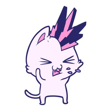 çizgi film punk rock kedisi parlak neon rengi tıslıyor