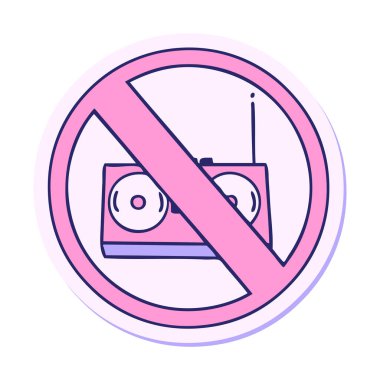 Sevimli bir çizgi filmin çıkartması. Parlak neon renkli radyoya izin yok.