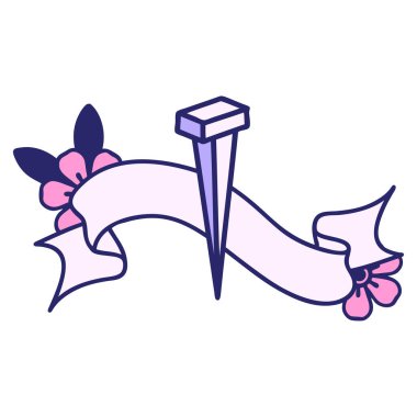 Parlak neon renkli demir çivi sancağıyla geleneksel dövme