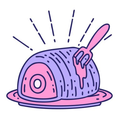 Parlak neon renkli geleneksel dövmeli biftek resmi.