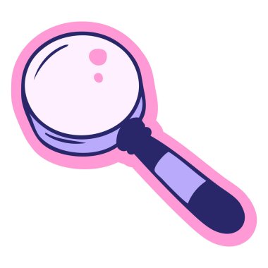 Parlak neon renkli bir büyüteçin el çizimi çizgi film karalaması.