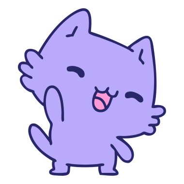 parlak neon renkli sevimli bir kedi çizgi filmi.