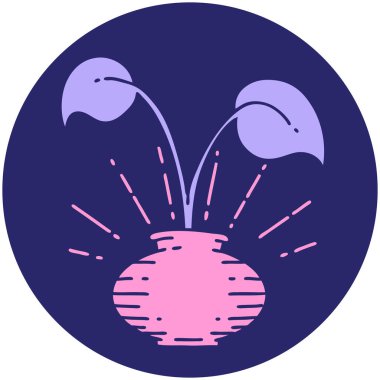 Parlak neon rengi vazoda dövme stili ev bitkisinin simgesi