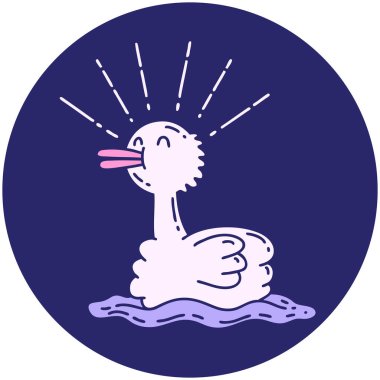 Parlak neon renkli yüzen ördek dövmesi simgesi