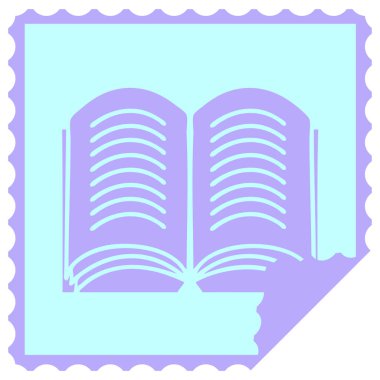 Parlak neon renkli açık bir kitabın kare soyma etiketi karikatürü