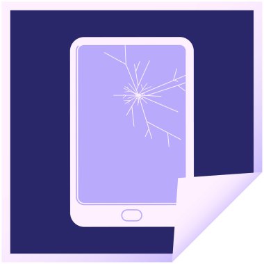 Kırık elektronik tablet vektör kare etiketi parlak neon rengi