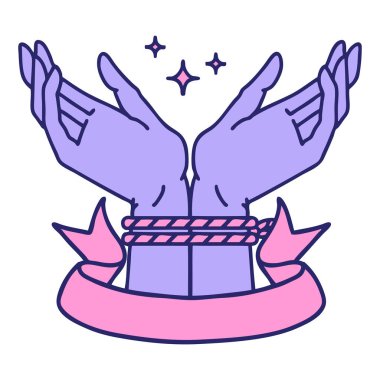 Parlak neon renkli bir çift elin bayrağıyla geleneksel dövme