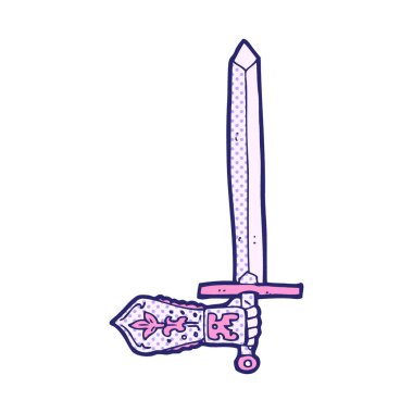 çizgi film kılıcı ve parlak neon renkli el.