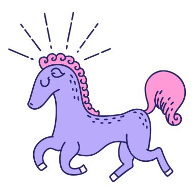 Geleneksel dövme stili parlak neon renginde zıplayan aygır.